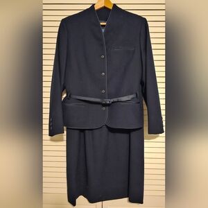 Vintage 70's Navy Blue Wool Suit Womens Size 12